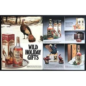 1982 Wild Turkey art by Ken Davies Bourbon Bottle Xmas Gifts 2-page print ad